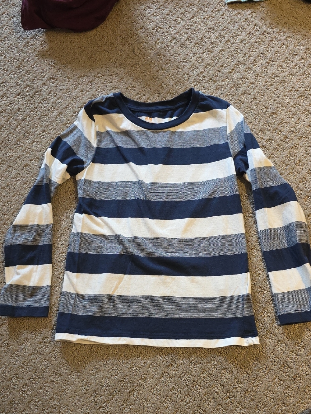 H&M Navy & White Striped Long-Sleeve Tee Boys 6/8